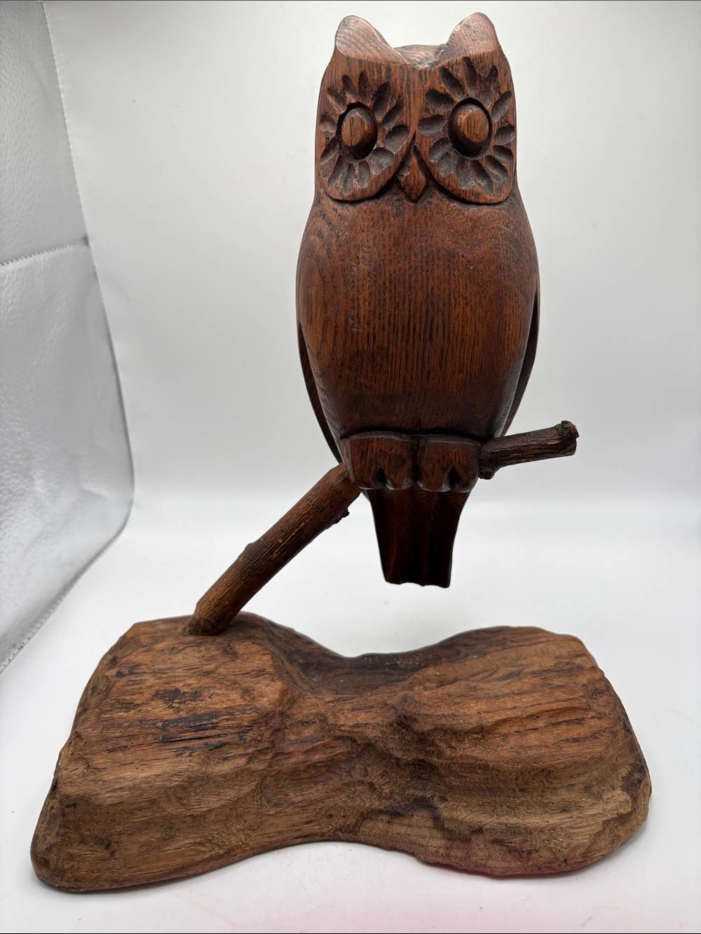 Hand-Carved Brown Wooden Owl Sculpture - Home Art Decor